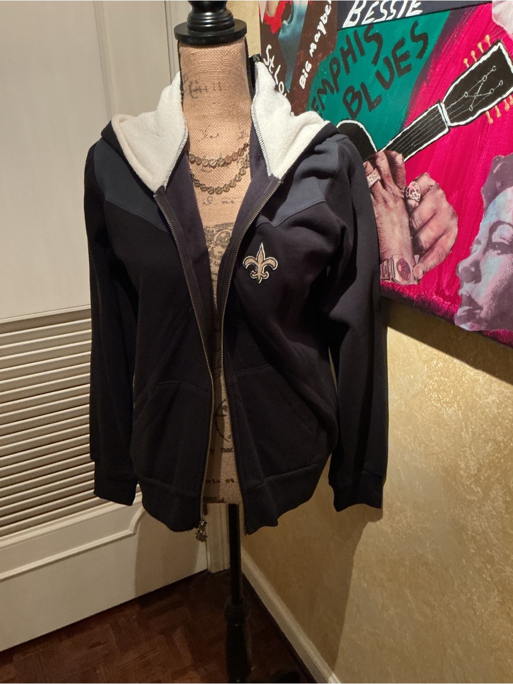 NFL Women's Black Hooded Bomber Jacket with Cream Lining